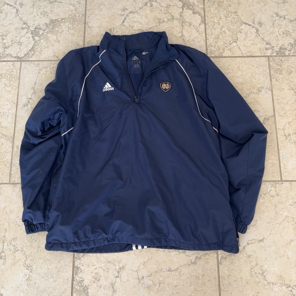 Notre Dame Fighting Irish Jacket Mens L  1/4 Zip Pullover Adidas Windbreaker Y2K